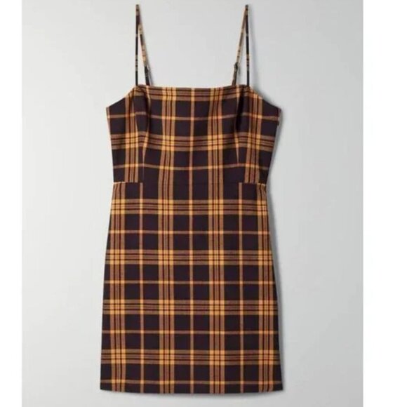 Aritzia Wilfred New Classic Mini Dress- Smocked Plaid Mini Dress- Size 8 - Picture 1 of 12